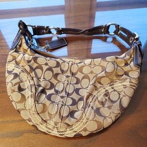 Coach Brown/Khaki Signature Hobo Shoulder Bag